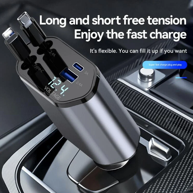 product-image-1 4-in-1 Retractable Car Charger | Dual USB & USB-C PD Fast Charging, 100W - Image 1
